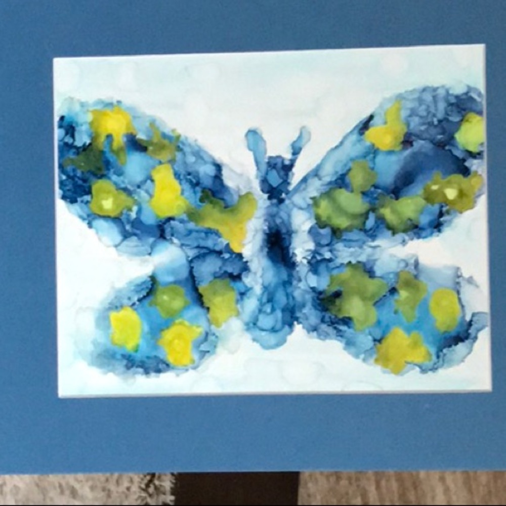 Hand crafted one of a kind abstract butterfly wall decor alcohol ink painting - Picture 3 of 7